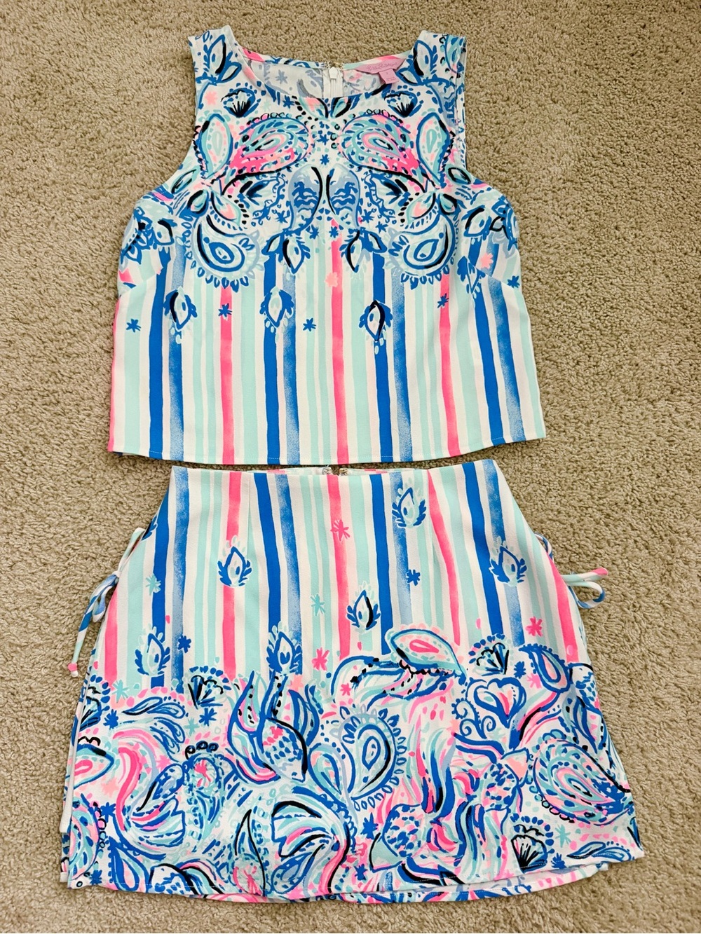 Lilly Pulitzer Striped Paisley Tank and Skort - Blue, Pink, White